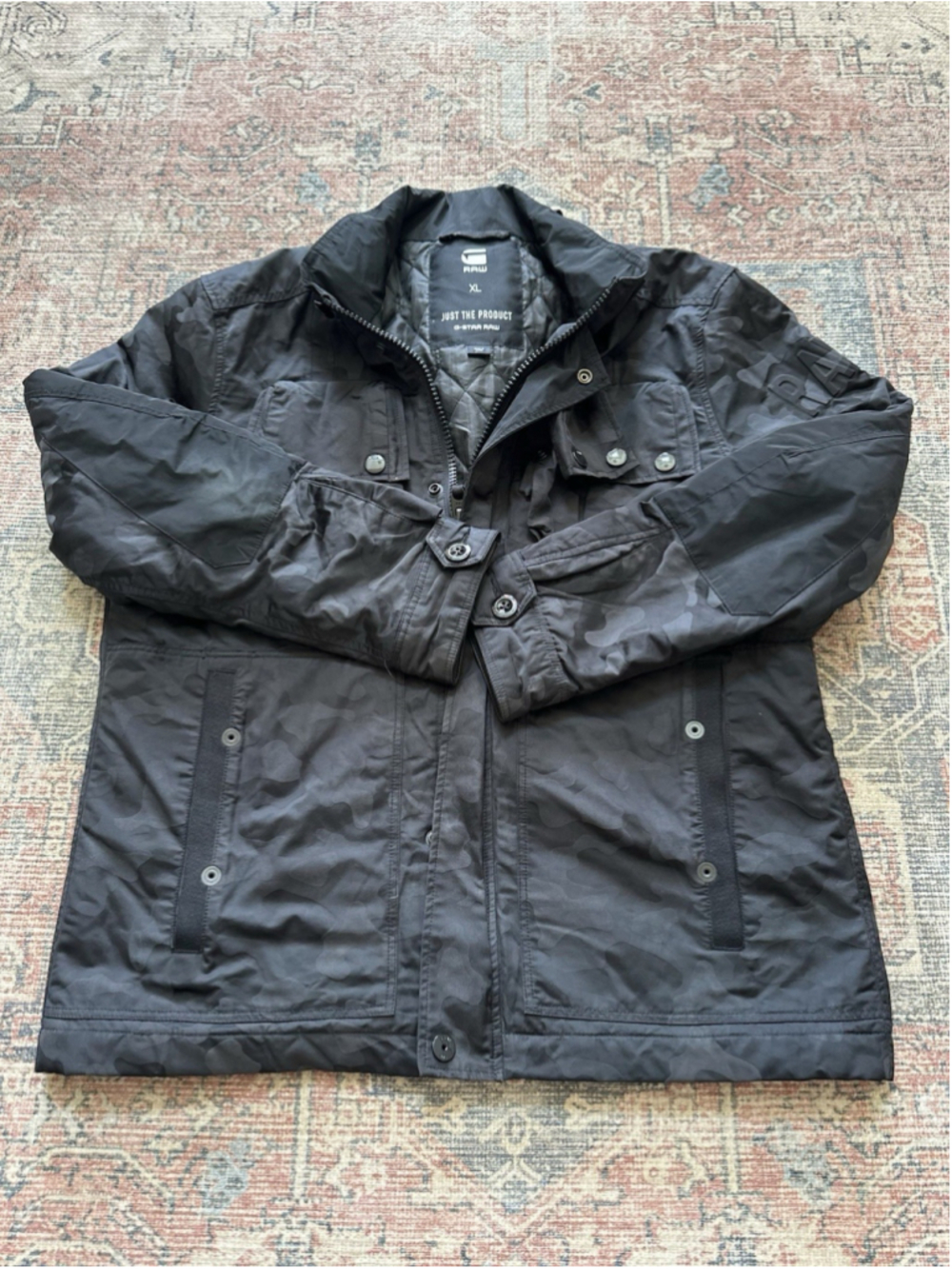 G-Star RAW Mens Camo Field Jacket XL Black Camouflage Utility Quilted Coat